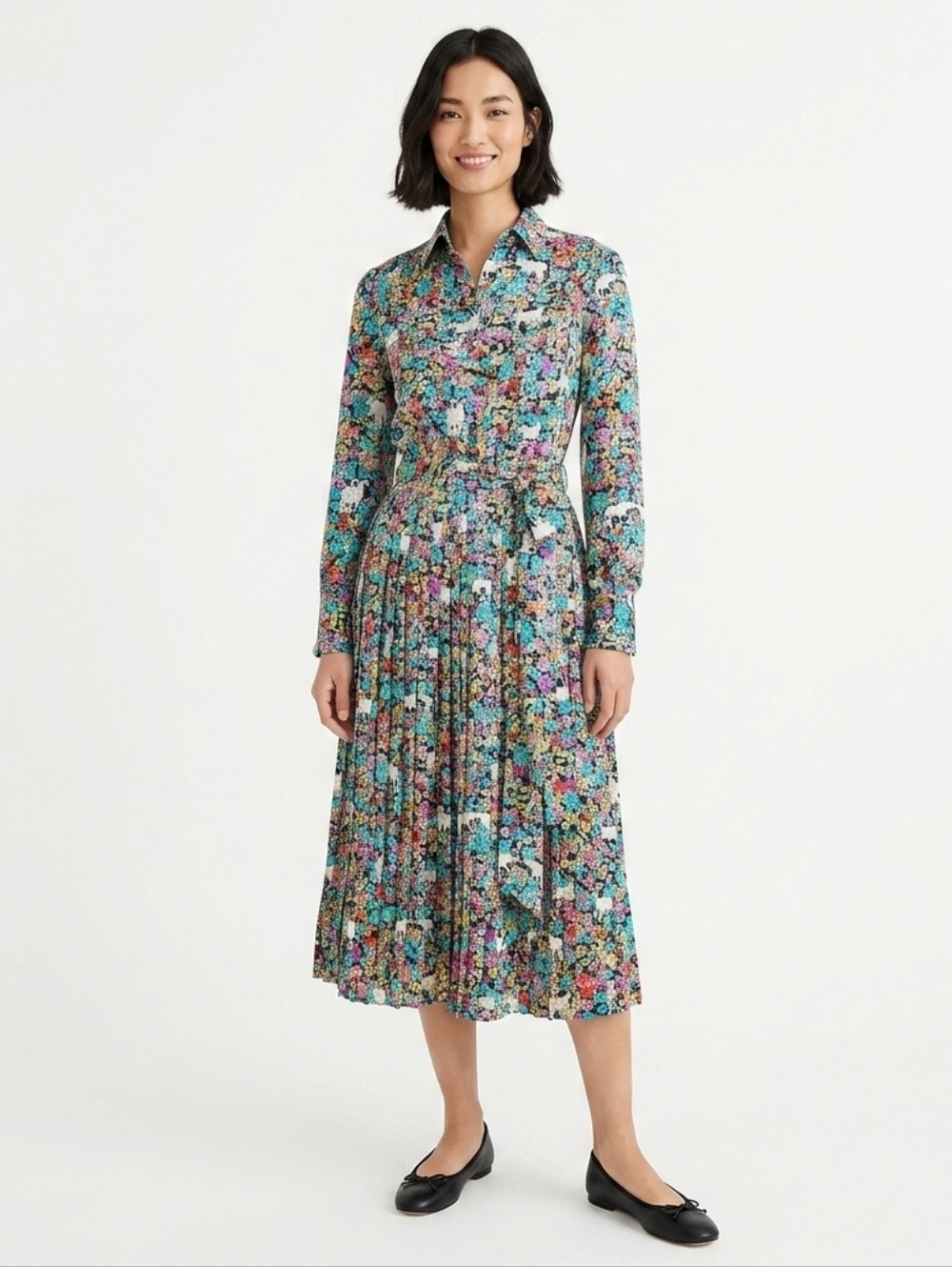 NWT J.Crew Pleated Midi in Navy True Teal Grazing Goats Shirt Dress 4